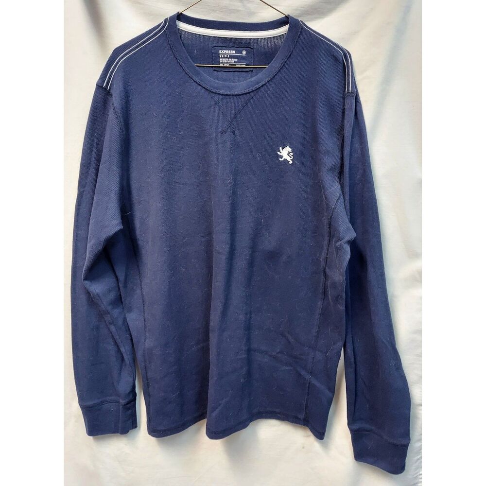 Express Pullover Sweater Shirt Waffle Knit Navy Blue Men's Size XL/TG